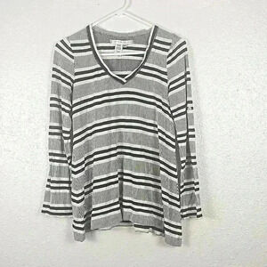 Max Studio Striped Long Sleeve V Neck Shirt